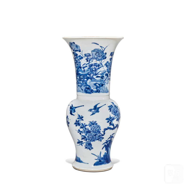 清康熙 青花花鳥圖鳳尾尊 - 图1